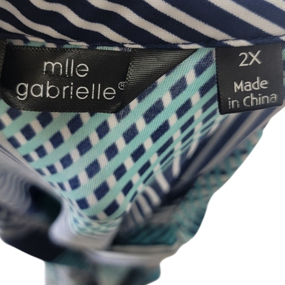 Mlle Gabrielle Womens 2X Blue Geometric Abstract Print Button Down Shirt Dress - Picture 4 of 4